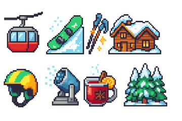 Naklejka premium Ski and snowboarding line icon set. winter sports and equipment outline collection