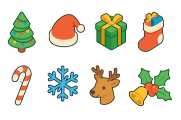 Fototapeta premium Christmas cheer icon set: flat style festival, holiday, gift, and snowflake collection