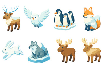 Naklejka premium Cute animal icon set with 3d style. wildlife, forest, arctic animal icons collection
