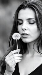 Woman holding dandelion