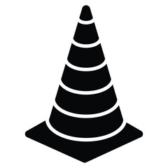 Black and white striped traffic cone safety icon