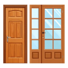 Two wooden doors, one solid, one with glass