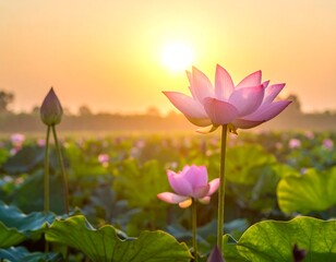 Sunrise lotus field