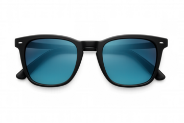 Black plastic frame sunglasses with blue gradient lenses, modern fashion eye protection accessory, summer style