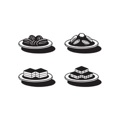 Black and white illustration of traditional japanese sweets on plates