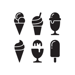 Black silhouette icons depicting various types of frozen dessert treats