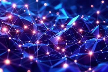 Futuristic network concept background with glowing nodes and digital connections for innovative tech, data, and communications solutions