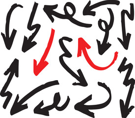 hand drawn arrows set doodle elements arrows background elements pointing
markings sketch scribble route forward backward
pathway
red black straight angle signage presentation/slides pointers shapes