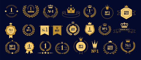 Award badges. Bestseller medals ranked logotype and text frames collection recent vector badges and borders for winners