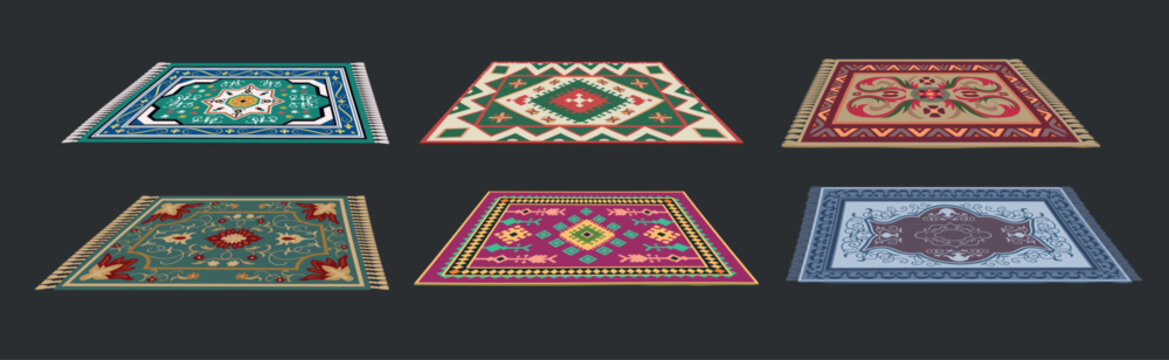 Carpets. Authentic traditional carpets with abstract ornament design recent vector templates