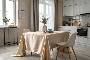 Cozy Kitchen Setting With a Simple Table Arrangement and Natural Light