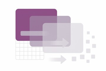 Fototapeta premium Layered design highlighting dynamic geometric shapes and arrows in purple and gray tones representing communication flow and abstract digital elements in modern visual aesthetics