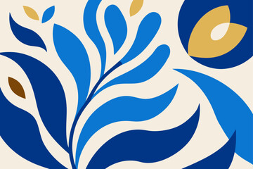 Seamless floral vector illustration: abstract blue background with vintage flower pattern, leaf, and butterfly scroll decoration