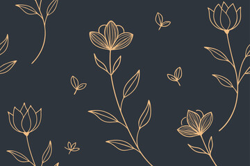 Elegant vintage seamless floral pattern vector illustration with leaves and branches
