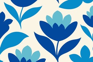 Seamless blue floral vector pattern with vintage leaf design for spring textile decor