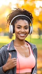 Woman listening to music outdoors