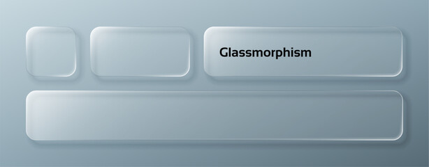Glass morphism user interface elements on a gray background for web design. Modern UI clear buttons and frosted glass effect graphics. User experience concept.