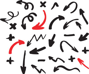 hand drawn arrows set doodle elements arrows background elements pointing
markings sketch scribble route forward backward
pathway
red black straight angle signage presentation/slides pointers shapes