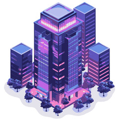 Modern minimalist skyscraper design with vibrant colors and geometric shapes showcasing urban architecture