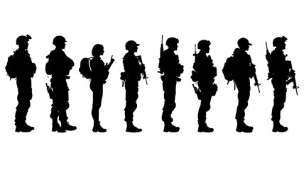 Collection of police officer silhouettes showing various poses and stances for design projects and creative applications
