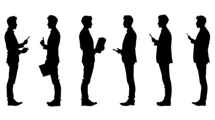 Collection of sales representative silhouettes in various positions and activities isolated for design and presentation use