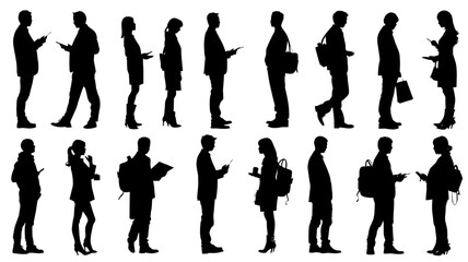 Silhouettes of sales representatives engaged in various activities, showcasing a diverse group in professional settings
