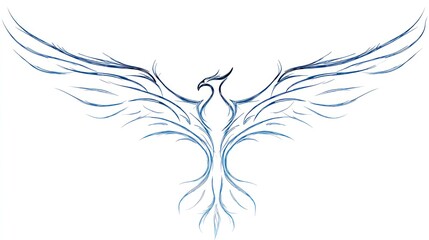 Elegant phoenix illustration soaring against white background symbolizing rebirth