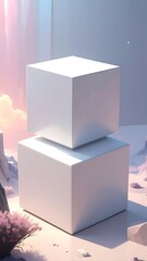 Abstract geometric shapes in a digital landscape