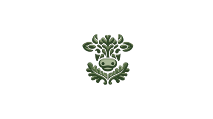 Stylized cow head icon design with ornamental details and transparent background