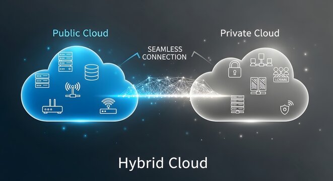 Hybrid cloud architecture connecting public and private cloud services