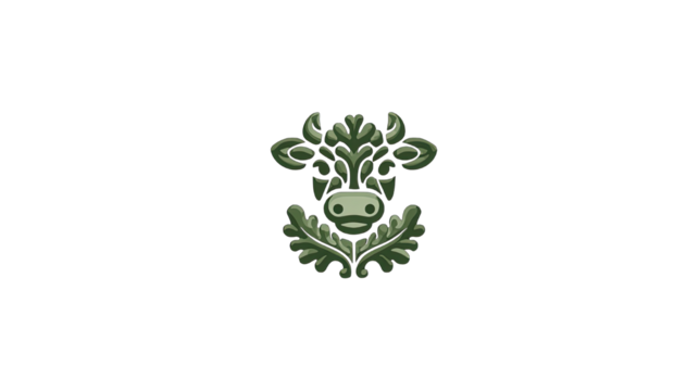 Stylized cow head icon design with ornamental details and transparent background