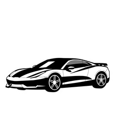 Black and white illustration of a modern sports car with detailed lines and dynamic shape. Ideal for automotive prints, posters, logos, and racing design themes