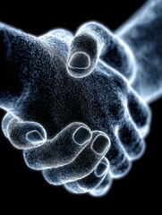 Neon Handshake Unity: Illuminated Partnership & Trust-Building Gesture in Cosmic Digital Art