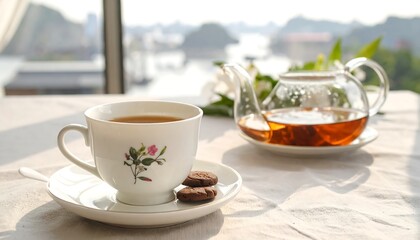 Tea, cookies, and view