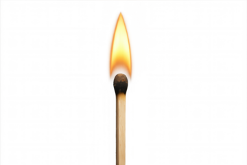 Burning match igniting a bright flame, creating light, energy, and heat on transparent background
