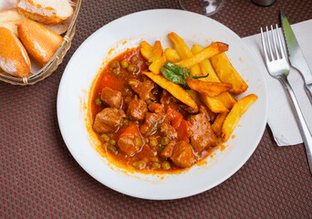 Stewed beef with vegetables (Ternera la Jardinera) - this is a Spanish traditional meat dish