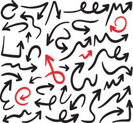 hand drawn arrows set doodle elements arrows background elements pointing
markings sketch scribble route forward backward
pathway
red black straight angle signage presentation/slides pointers shapes