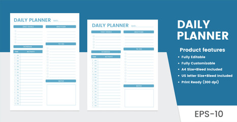 Daily Planner Template,Printable and Editable Organizer