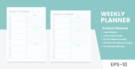Weekly Planner Template, Printable and Editable Organizer