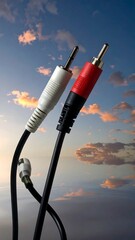 Audio cables against sunset sky