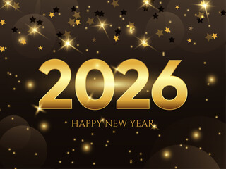 Golden number 2026, Happy new year greeting for the celebration of the New year 2026.Happy New Year lettering with shiny stars,glitters. Luxury Celebration Background.Happy New Year  poster,banner.