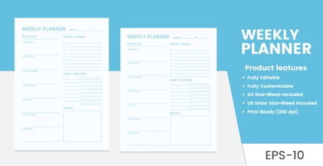 
Weekly Planner Template, Printable and Editable Organizer
