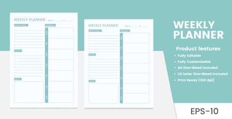 Weekly Planner Template ,Printable and Editable Organizer