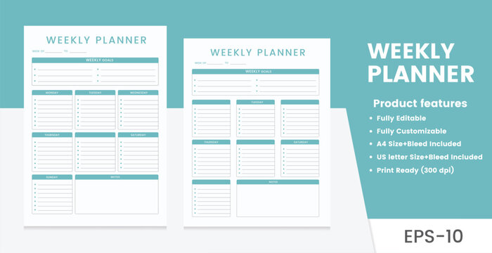 Weekly Planner Template,Printable and Editable Organizer