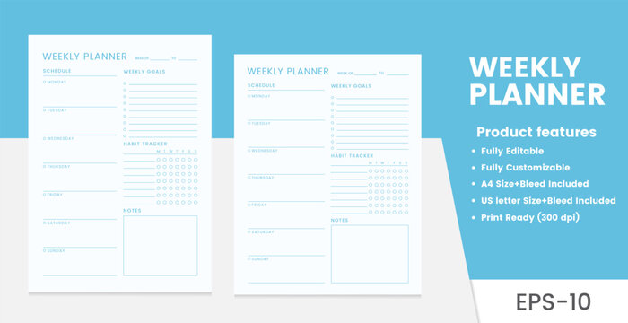 
Weekly Planner Template, Printable and Editable Organizer
 - Powered by Adobe