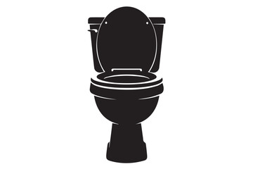 Black silhouette of a modern toilet with the lid up isolated on a transparent background
