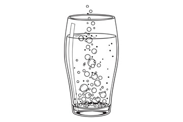 A clear glass of water with many small bubbles rising isolated on transparent background