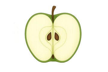 Green apple half showing seeds and core, an illustration representing healthy eating and fresh fruit