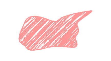 Fluid crayon squiggle speech bubble sketch with hand drawn pastel effect forms a playful diagonal scribble. Organic bubble in soft pink makes a dynamic speech or message accent, in graphic style for