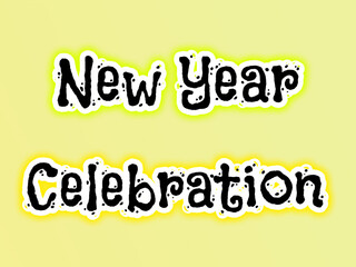 New Year Celebration Typography with Black and White Fonts Featuring Yellow-Green Glow on Light Yellow Background for Festive Greeting Cards and Commercial Design Projects